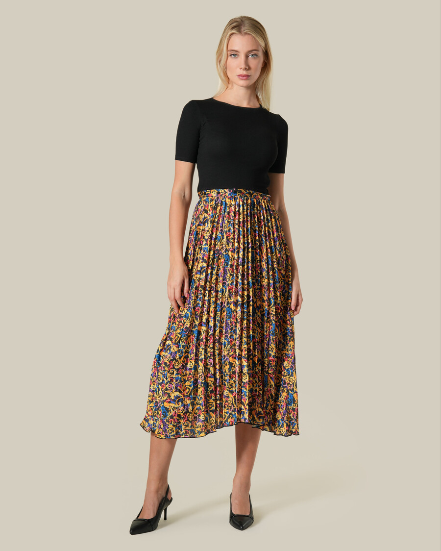 abito midi plissettato con stampa barocca multicolore
