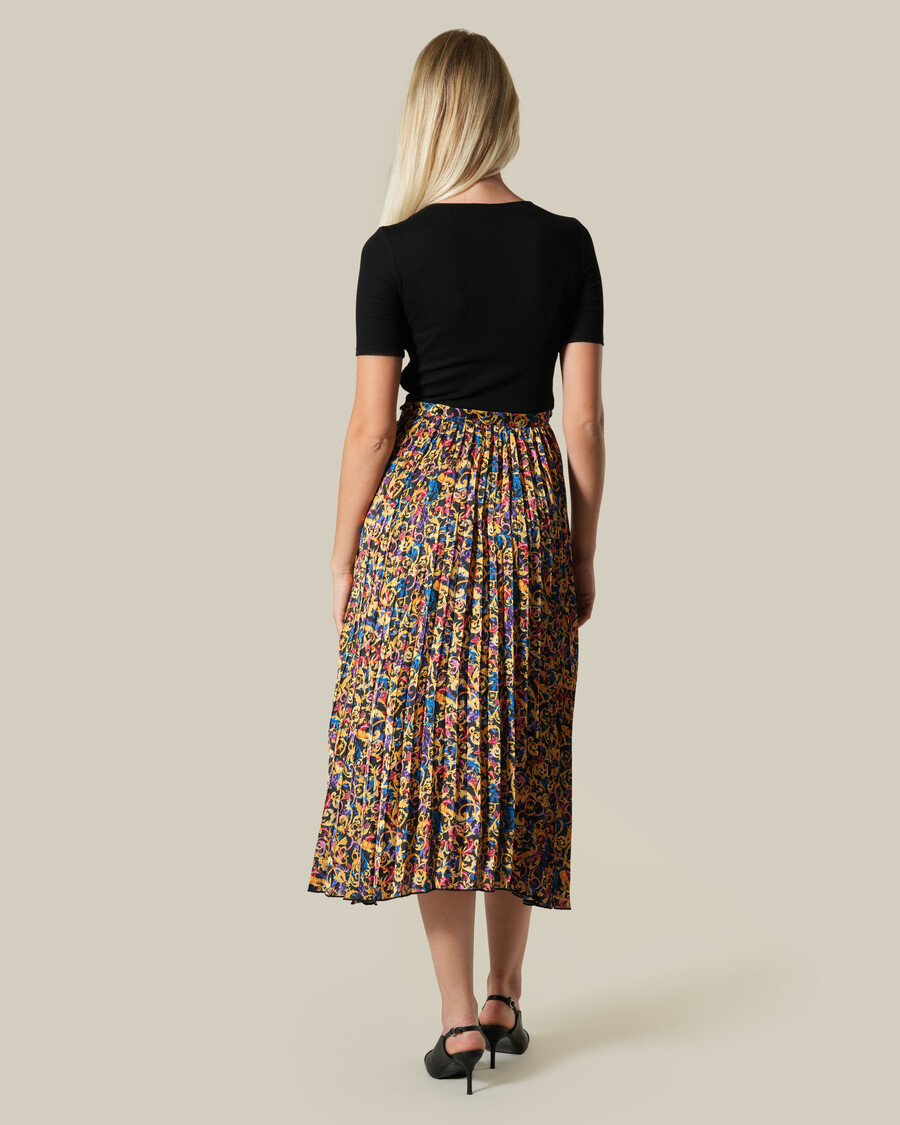 abito midi plissettato con stampa barocca multicolore