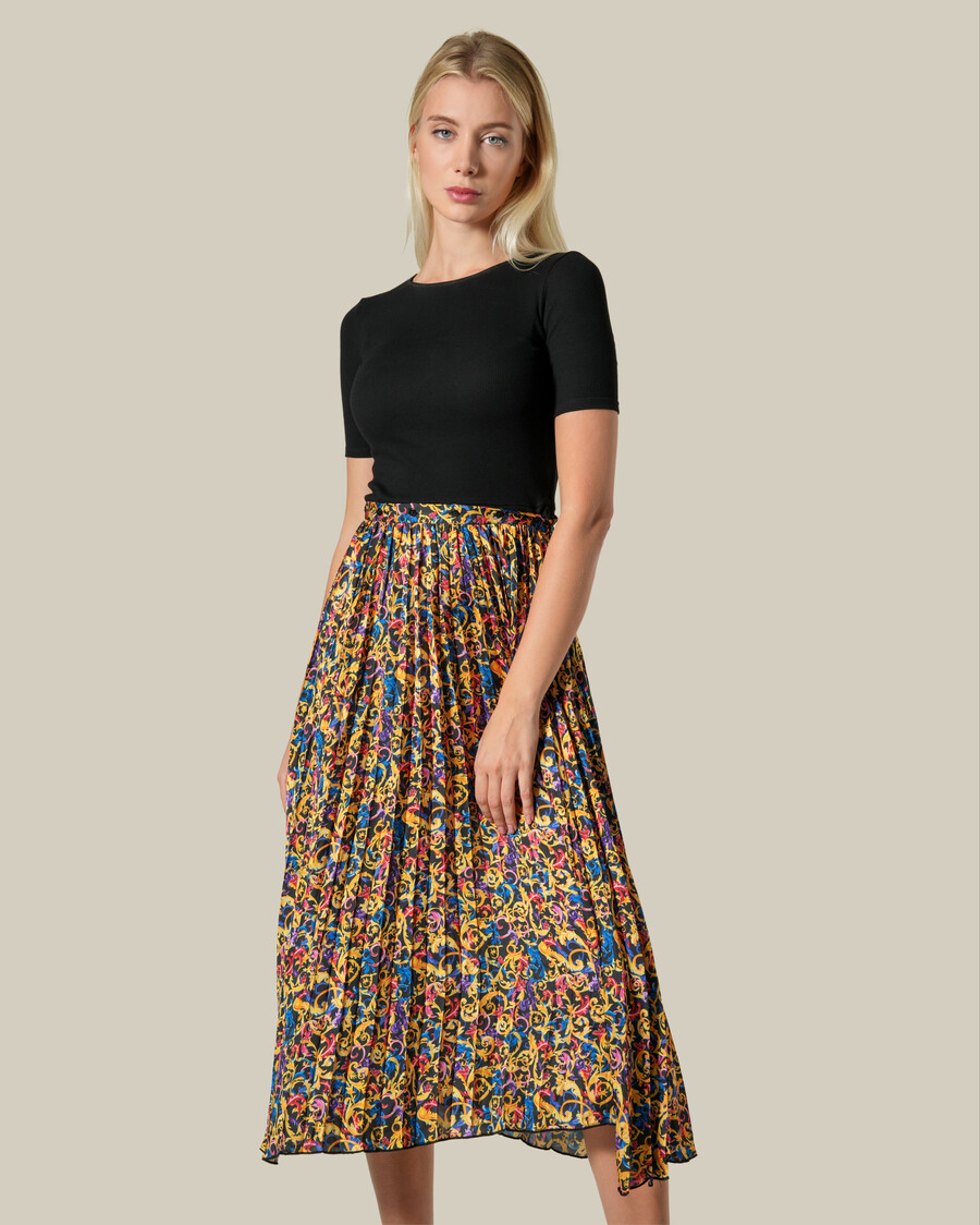 abito midi plissettato con stampa barocca multicolore