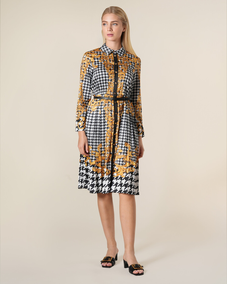 abito camicia plissettato con stampa barocca geometrica