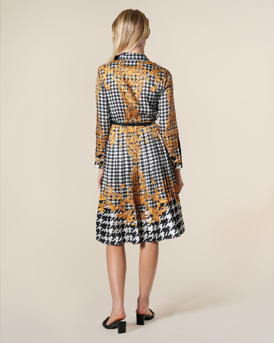 abito camicia plissettato con stampa barocca geometrica