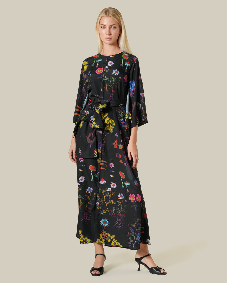 abito lungo con stampa floreale multicolore