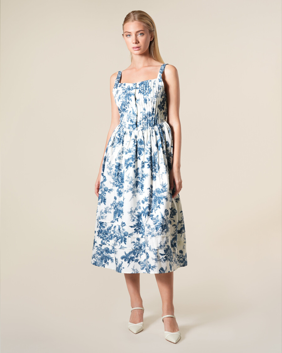 abito midi in cotone con stampa floreale