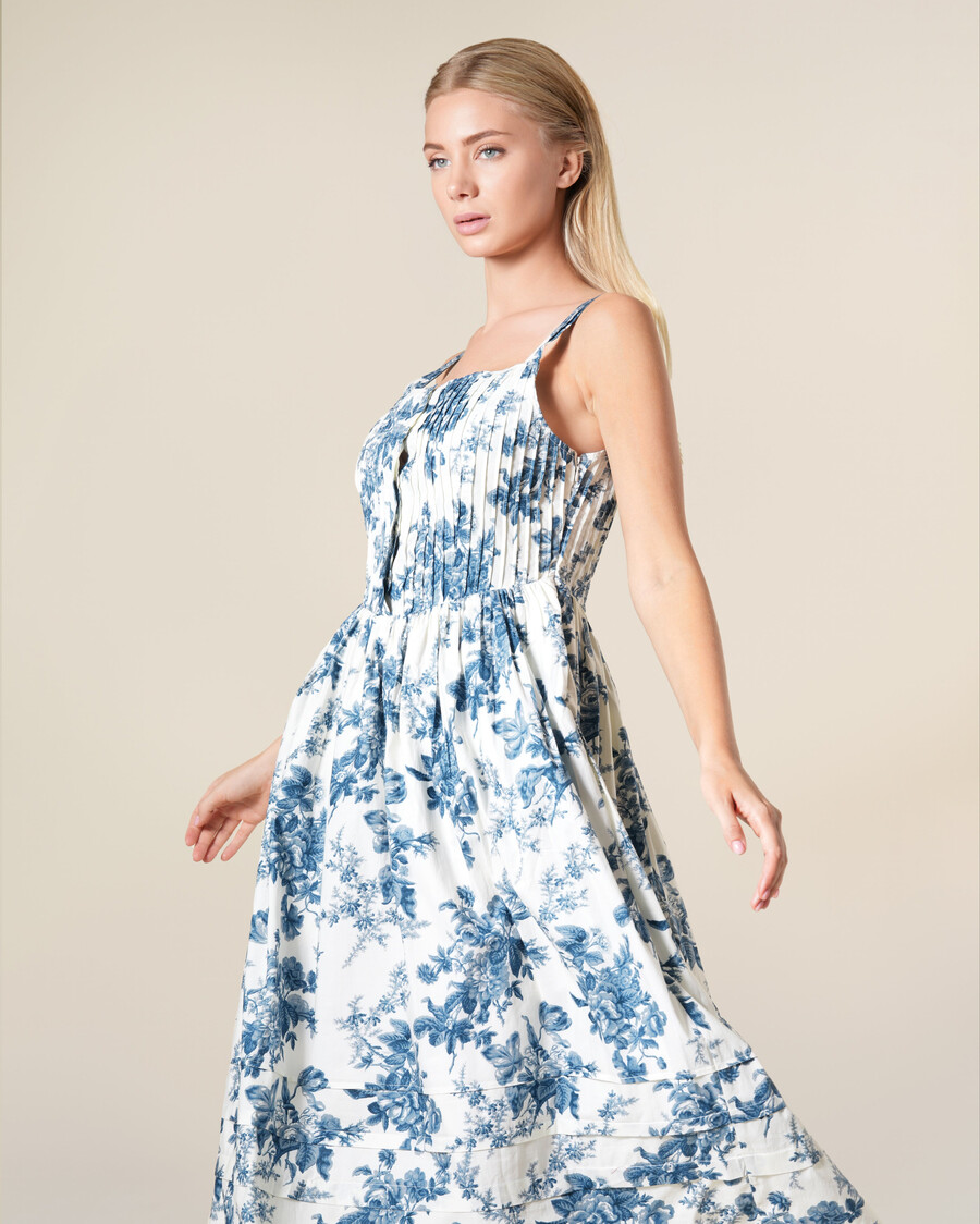 abito midi in cotone con stampa floreale