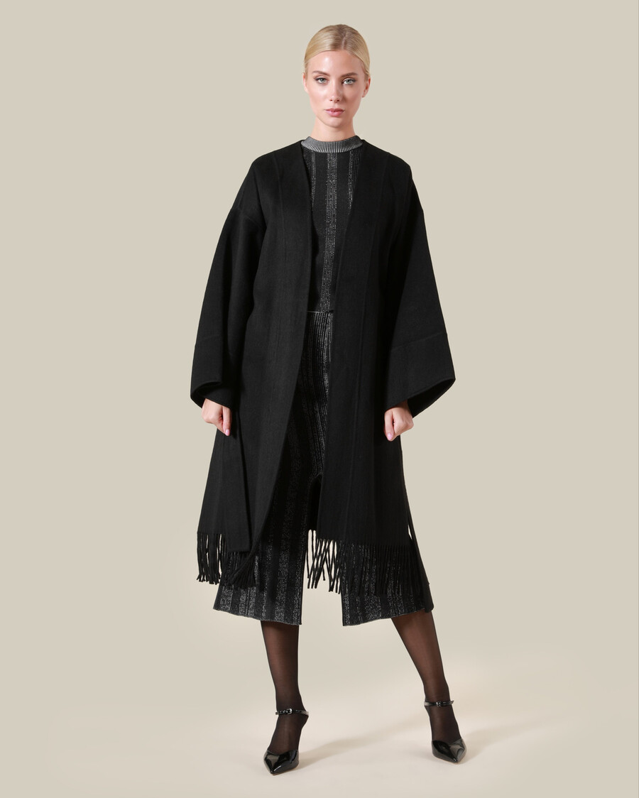 cappotto di lana con frange