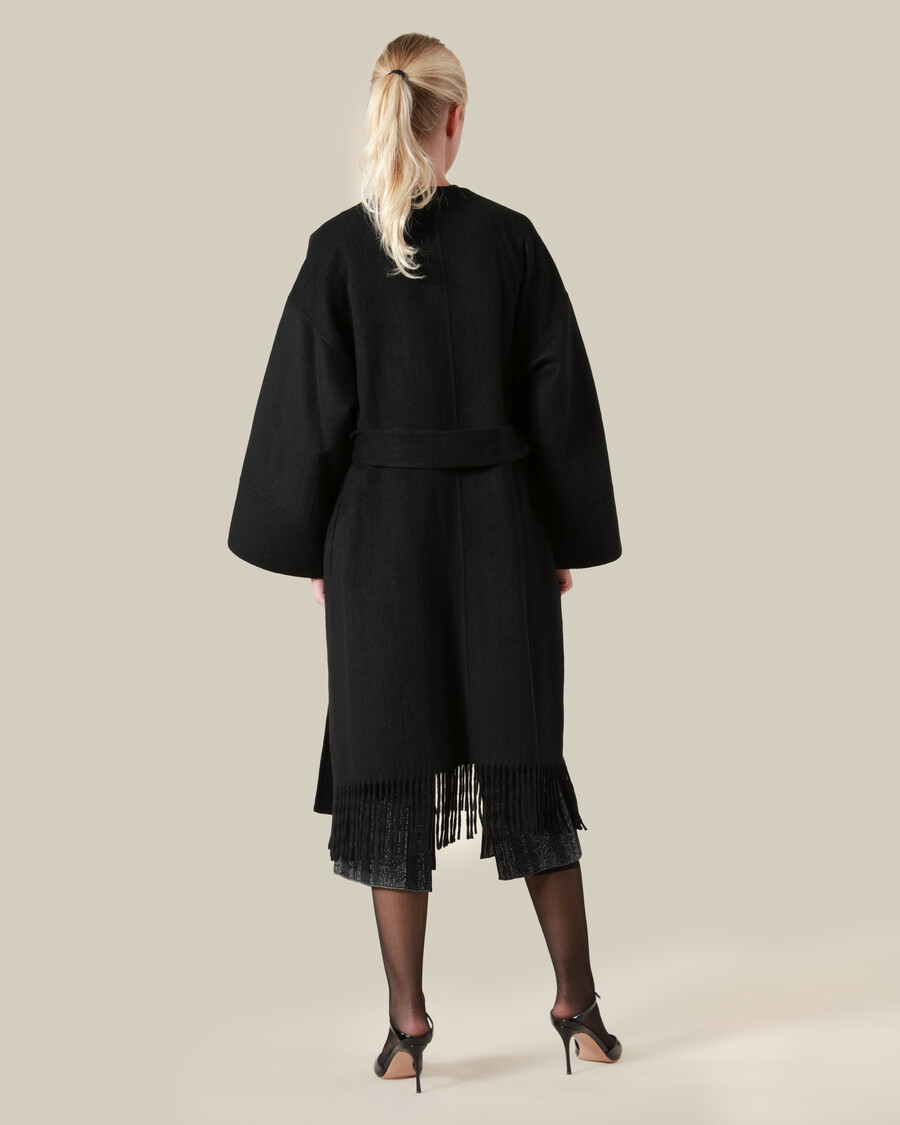cappotto di lana con frange