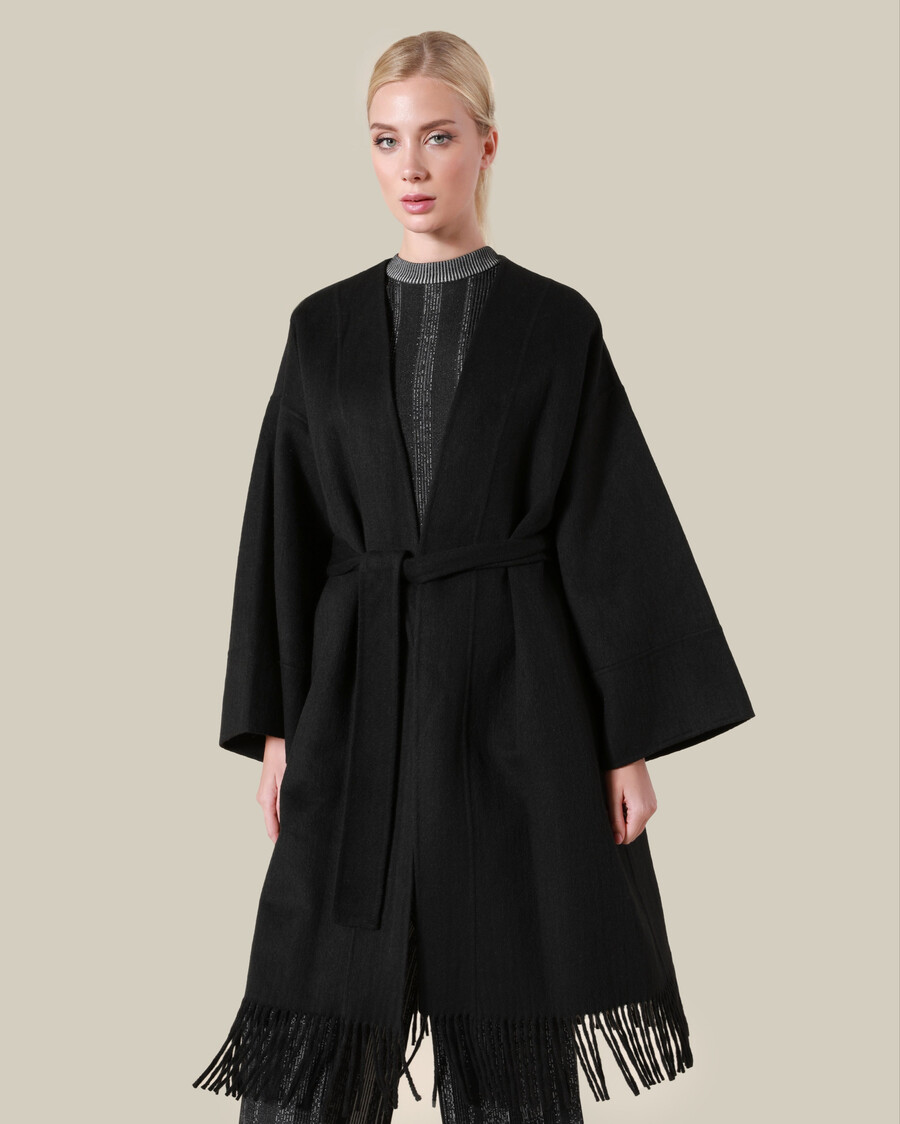 cappotto di lana con frange