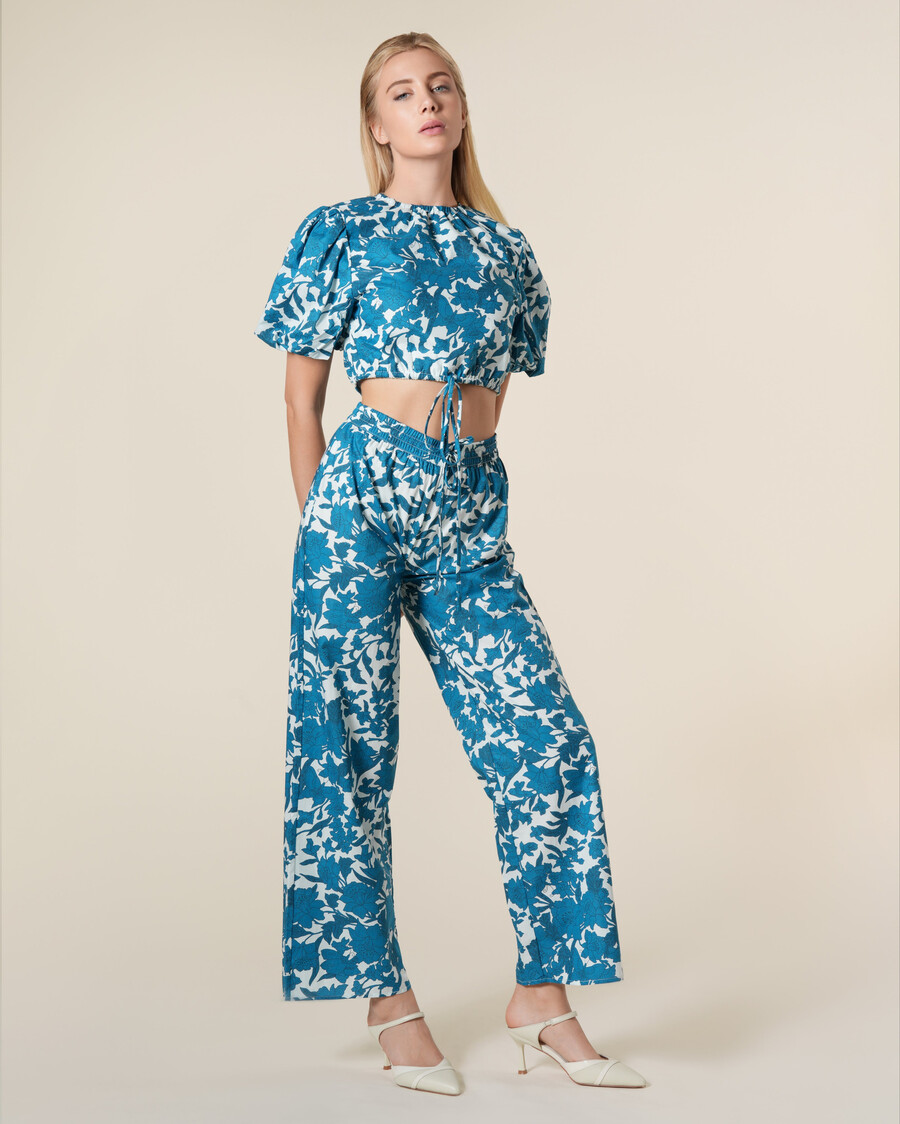 pantaloni in cotone con stampa floreale