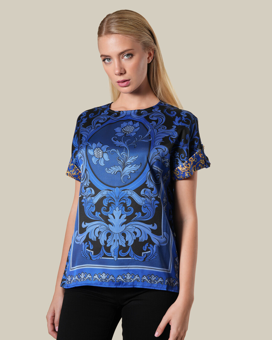 top barocco floreale blu
