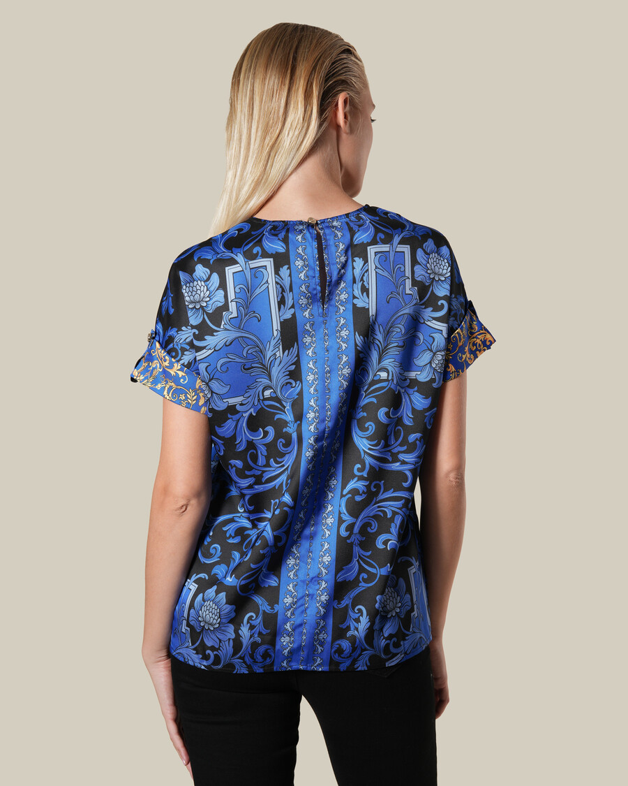 top barocco floreale blu