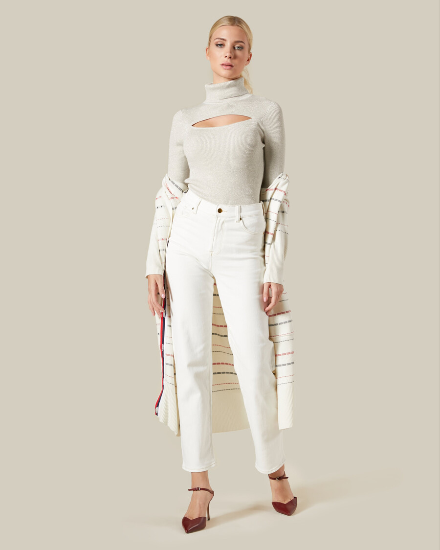 top in maglia a coste con tagli