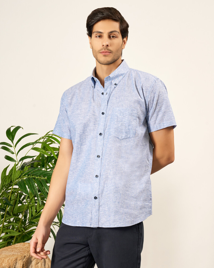 camicia in cotone e lino dalla vestibilità standard