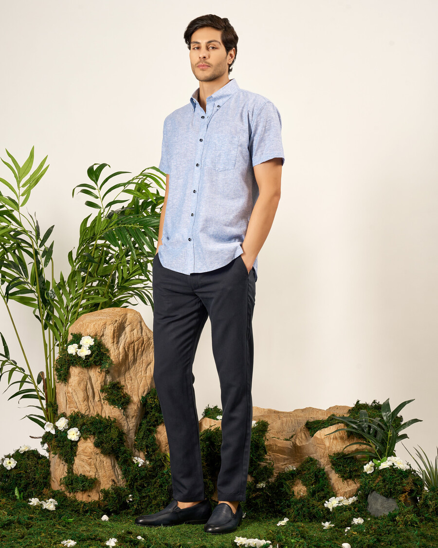 camicia in cotone e lino dalla vestibilità standard