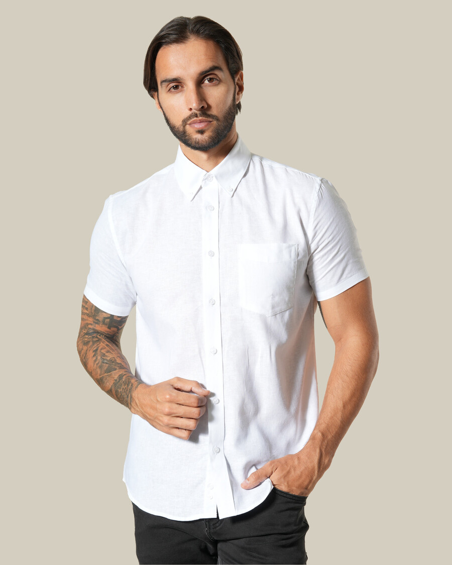 camicia a maniche corte in lino semplice