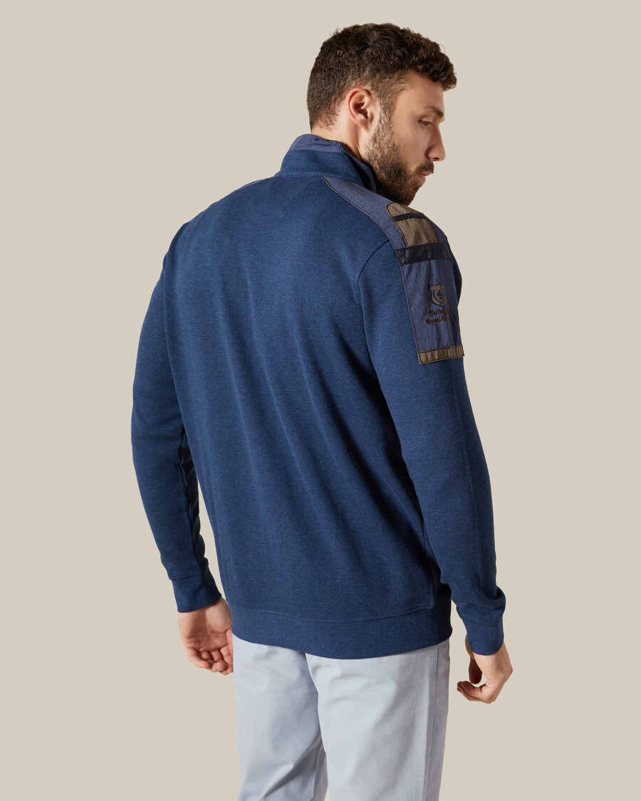 giacca in maglia con toppe in denim