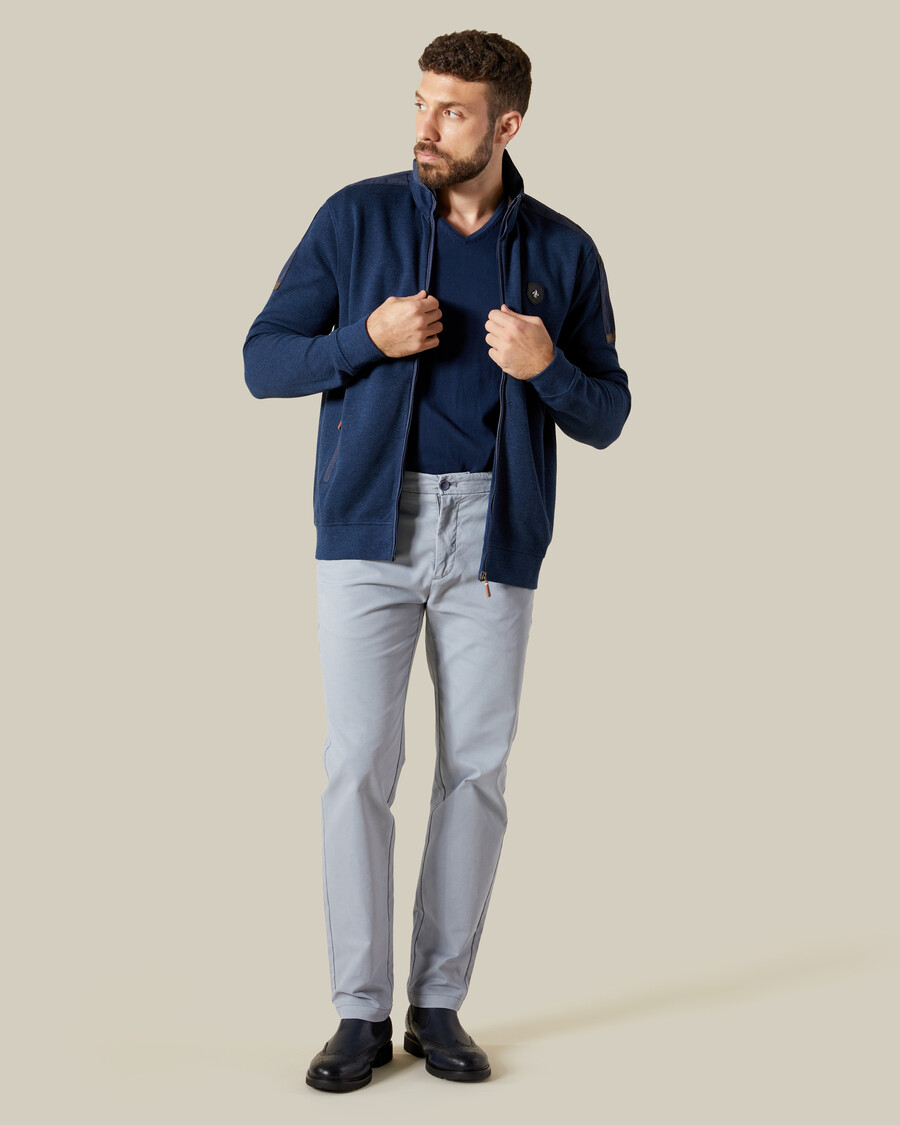 giacca in maglia con toppe in denim