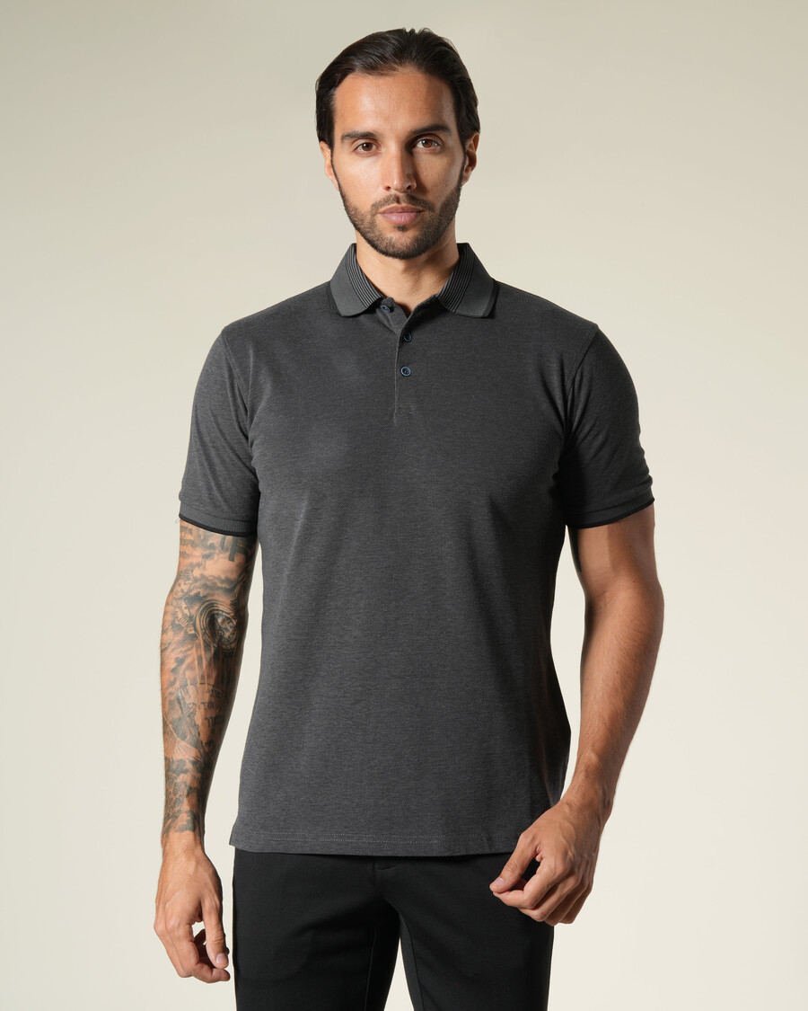 polo in cotone con colletto a righe