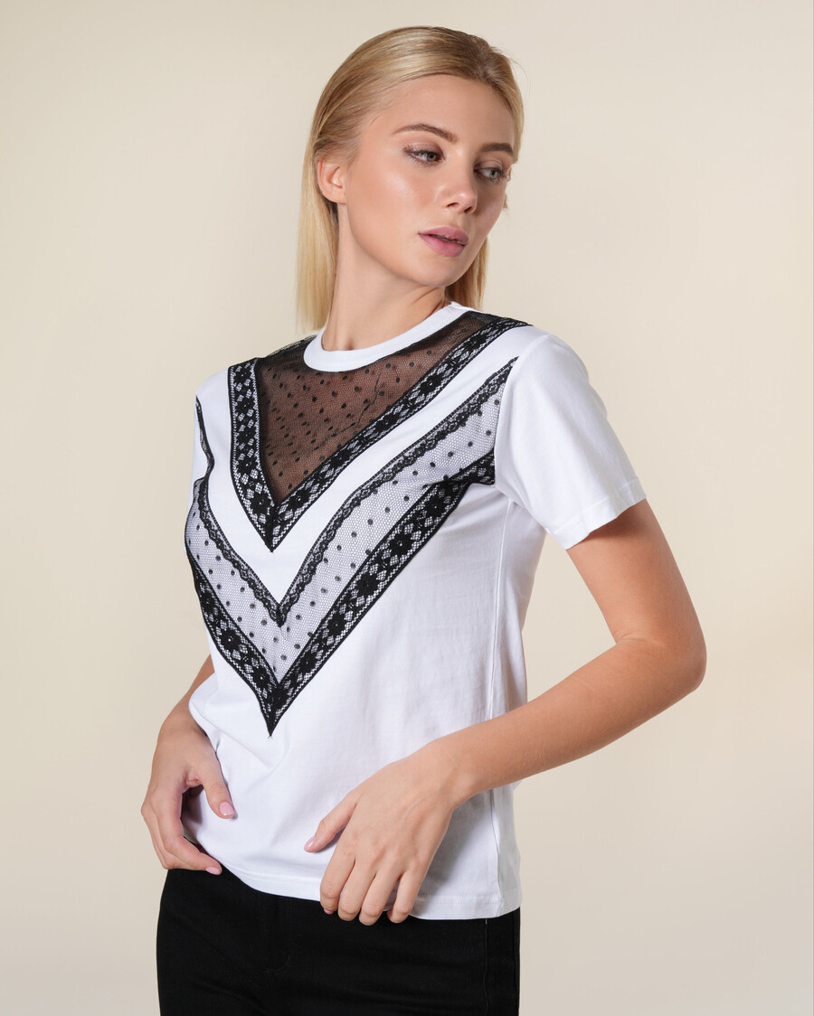t-shirt in cotone con pizzo