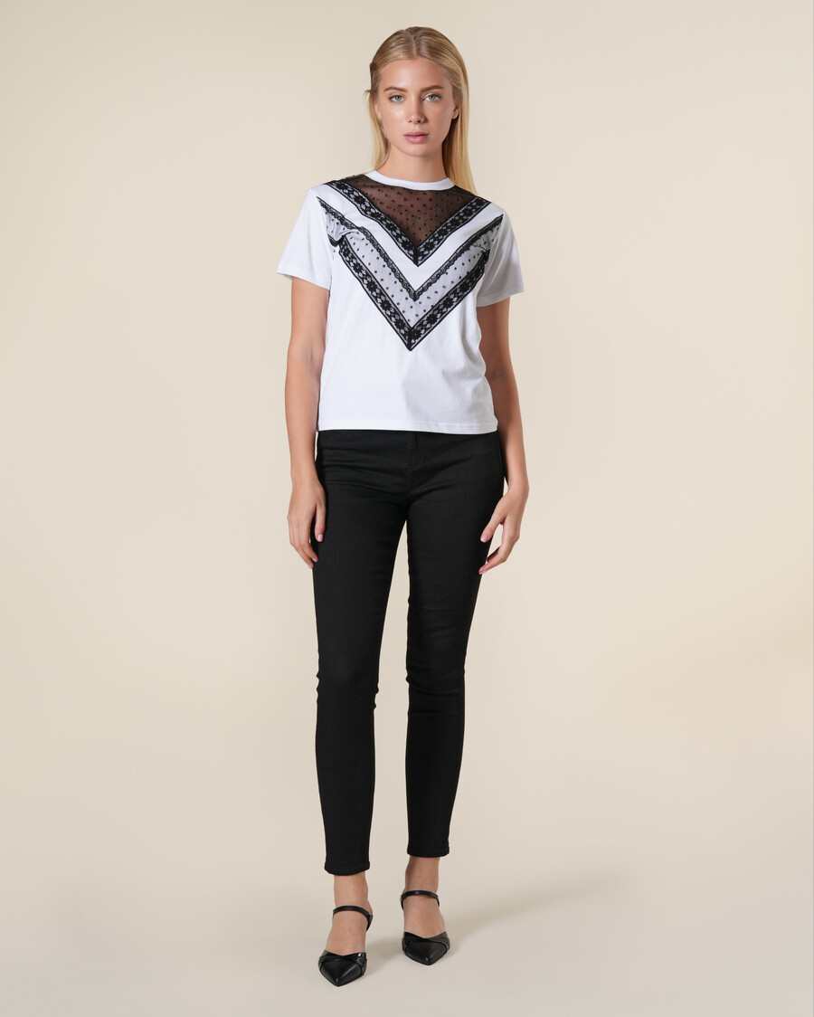 t-shirt in cotone con pizzo